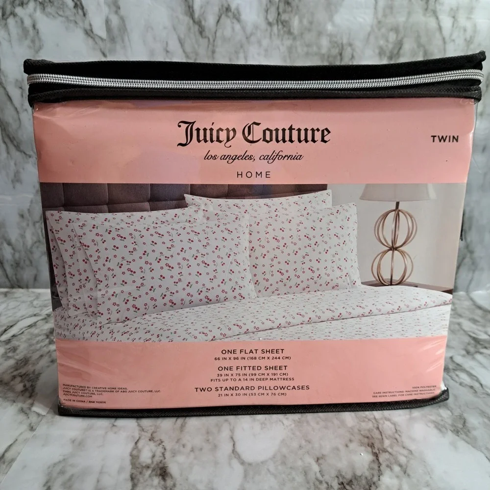 Juicy‎ Couture Twin Sheet Set White/Pink/Red One Flat Sheet One Fitted Sheet